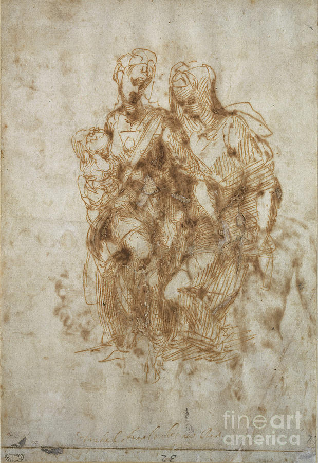 Study Of St Anne, After Leonardo Da Vinci Painting by Michelangelo Buonarroti