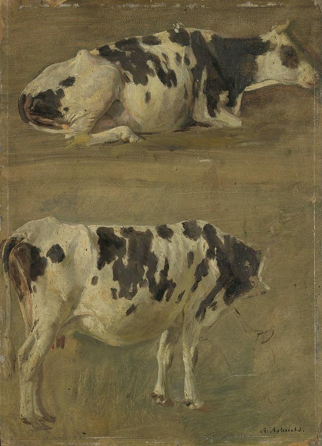 Black And White Painting - Study Of Two Cows by Anders Askevold