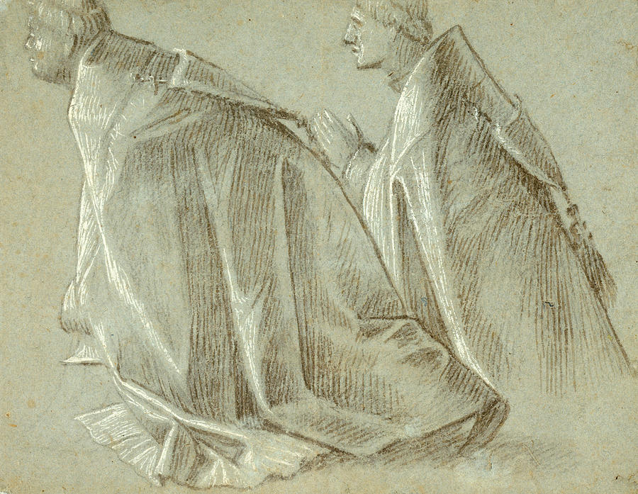 Study of Two Kneeling Clerics Drawing by Vittore Carpaccio