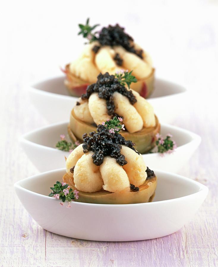 Stuffed Artichokes With Celeriac Cream And Caviar Photograph by Franco Pizzochero