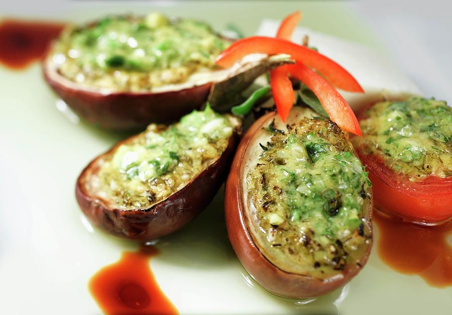 Stuffed Aubergines Photograph by Moores, Glenn