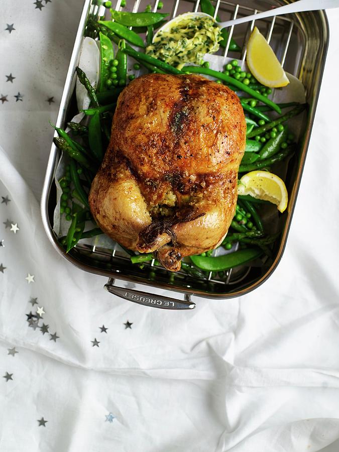 Stuffed Boned Roast Chicken With Summer Vegetables And Herb Butter For Christmas Photograph by Great Stock!