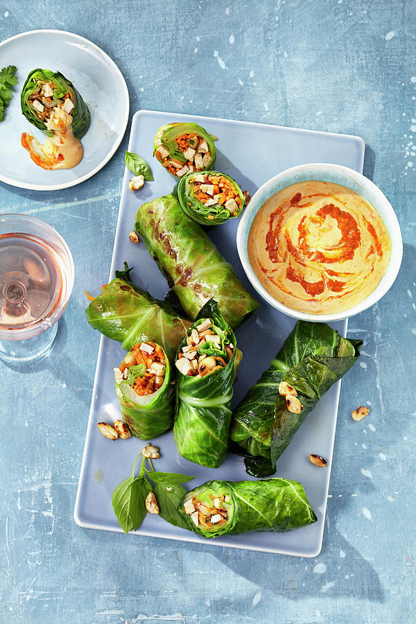Stuffed Cabbage Rolls With A Coconut And Peanut Dip Photograph by Stockfood Studios /  Ulrike Holsten