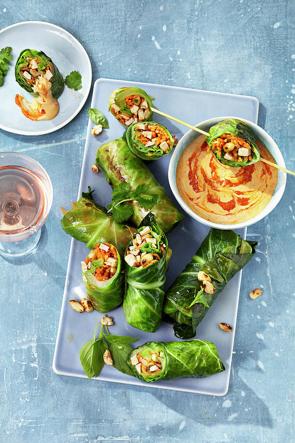 Stuffed Cabbage Roulade With A Coconut And Peanut Dip Photograph by Stockfood Studios /  Ulrike Holsten