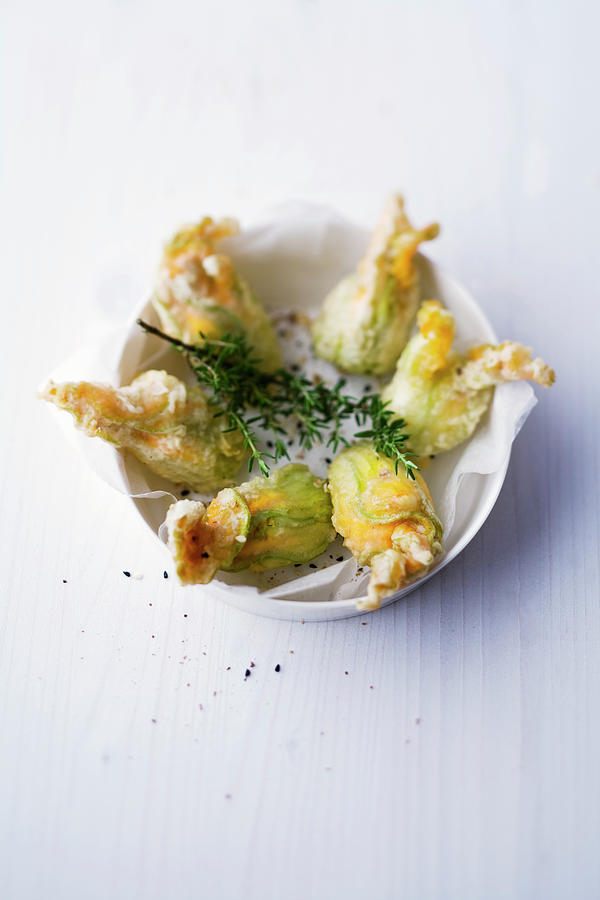 Stuffed Courgette Flowers With Ricotta And Grains Of Paradise
