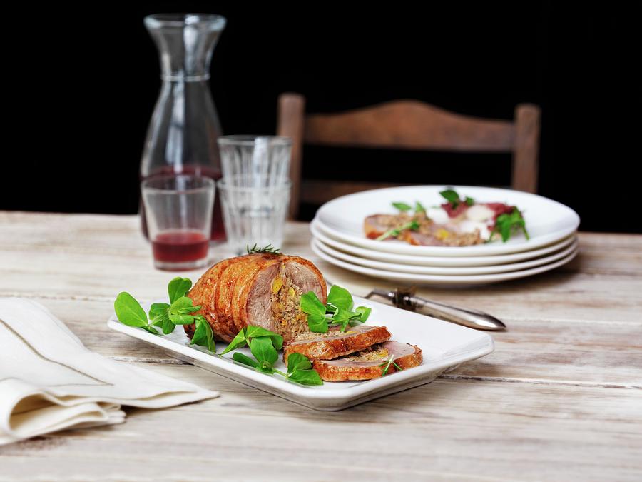 Stuffed Duck Breast With Pea Shoots Photograph by Frank Adam