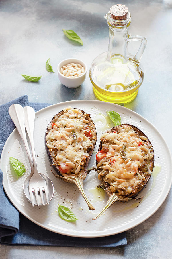 Stuffed Eggplants With Grated Cheese Photograph by Alice Del Re
