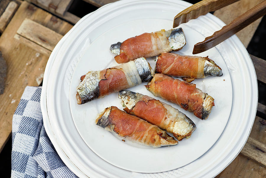 Stuffed, Grilled Sardines Wrapped In Bacon Photograph by Volker Dautzenberg