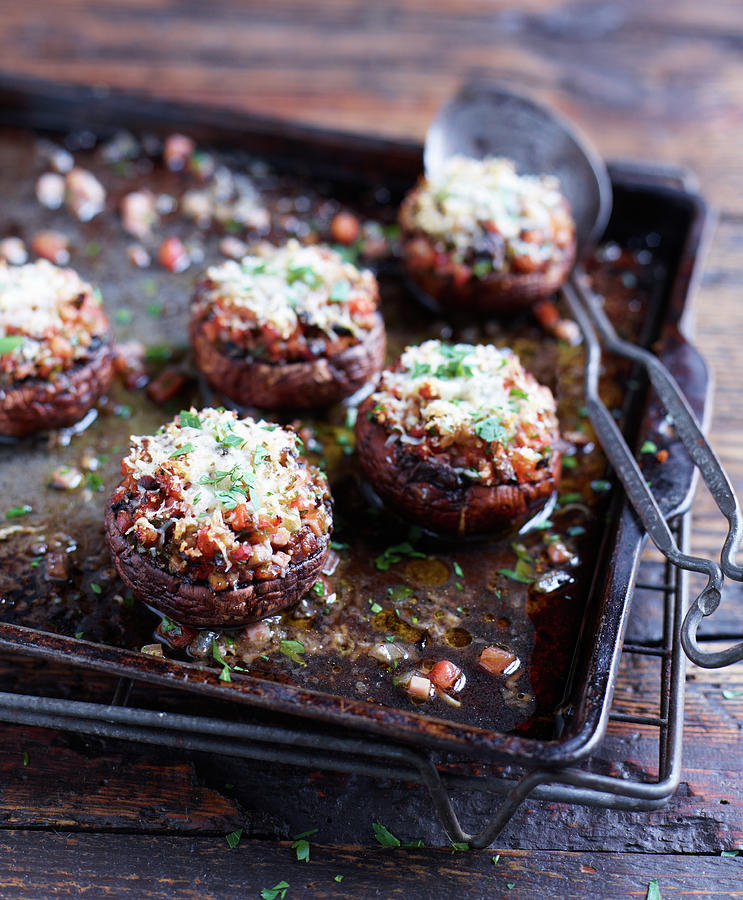 Stuffed Mushrooms On A Baking Tray Photograph by Oliver Brachat