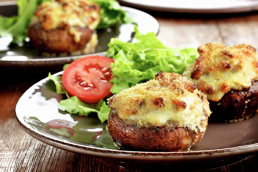 Stuffed Mushrooms Topped With Melted Cheese Photograph by Joris Luyten