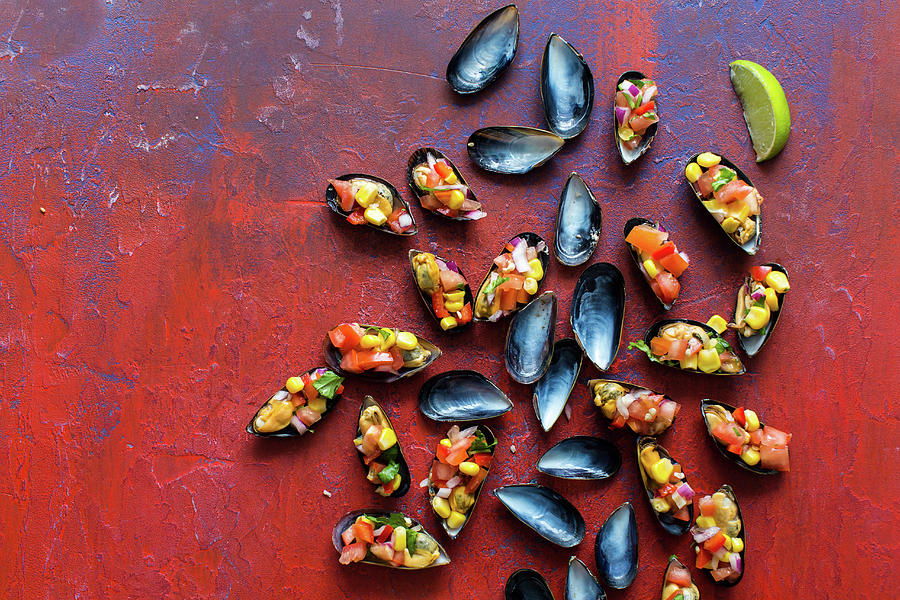 Stuffed Mussels With Corn Salsa Photograph by Lara Jane Thorpe