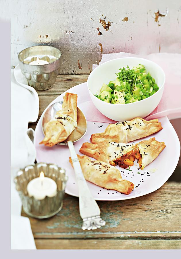 Stuffed Puff Pastry Parcels Filled With Avocado Salad For Christmas Photograph by Jalag / Maryam Schindler