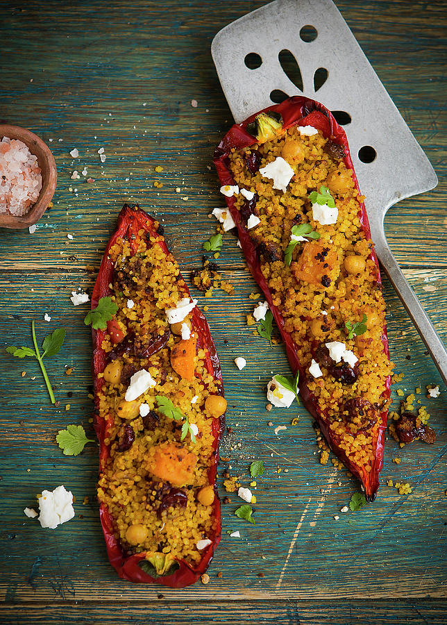 Stuffed Sweet Long Pepper With Vegetarian Cous Cous And Feta Cheese Photograph by Stacy Grant