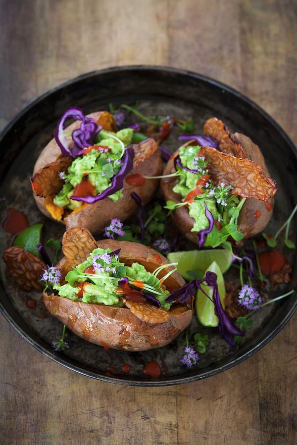 Stuffed Sweet Potatoes With Veganem Tempeh Bacon Photograph by Eising Studio