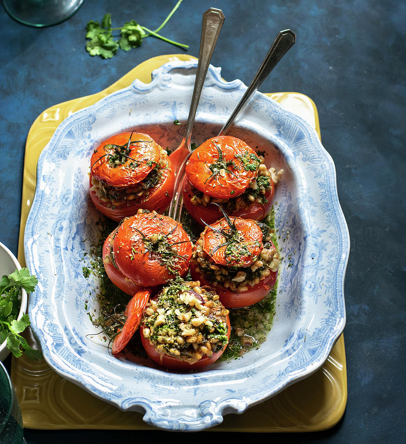 Stuffed Tomatoes With Pearl Barley And Parsely Pesto Photograph by Irina G