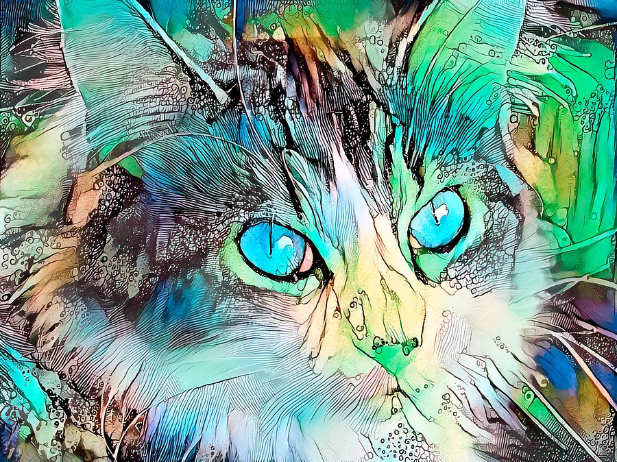 Stunning Watercolor Cat Face Blue Eyes Digital Art by Don Northup