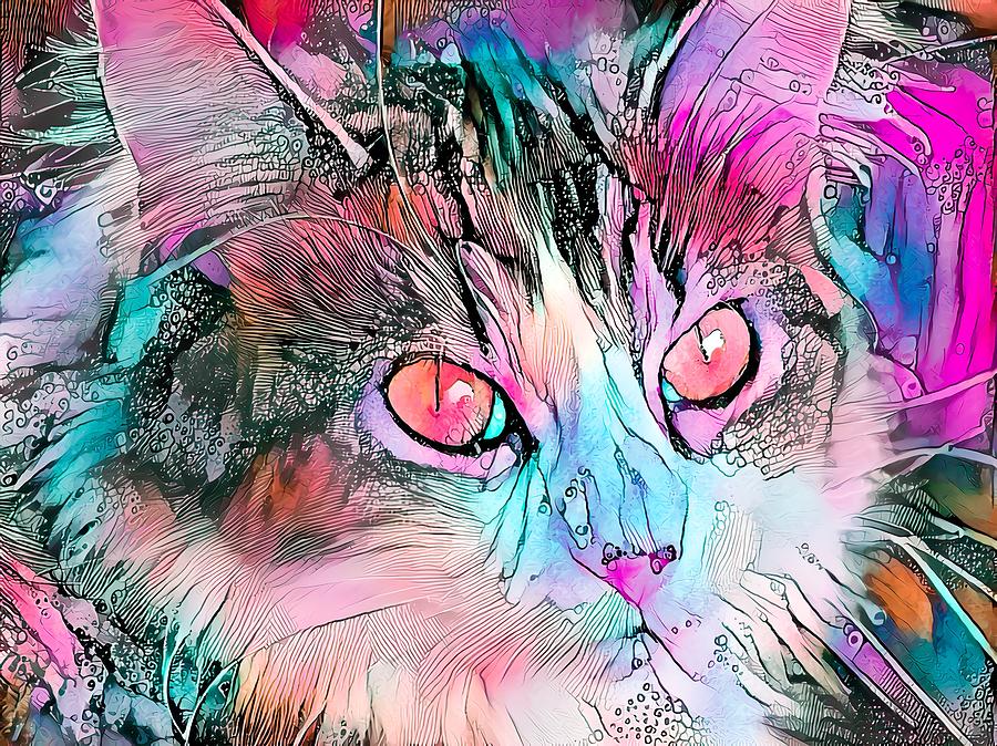 Stunning Watercolor Cat Face Digital Art by Don Northup