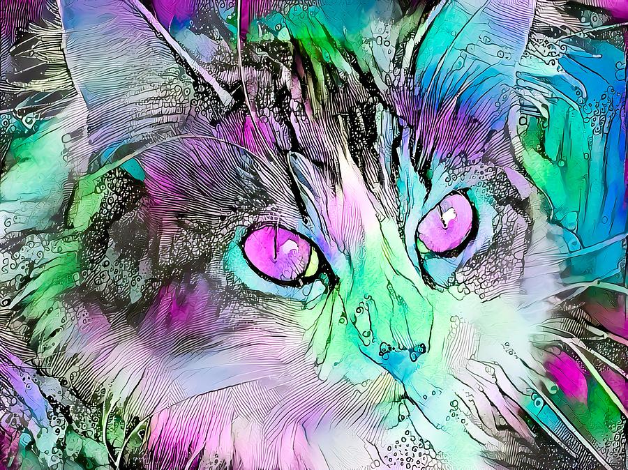 Stunning Watercolor Cat Face Purple Eyes Digital Art by Don Northup