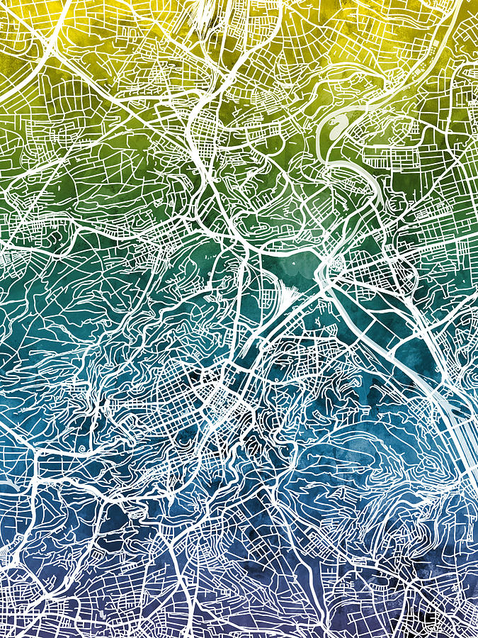 Stuttgart Digital Art - Stuttgart Germany City Map by Michael Tompsett