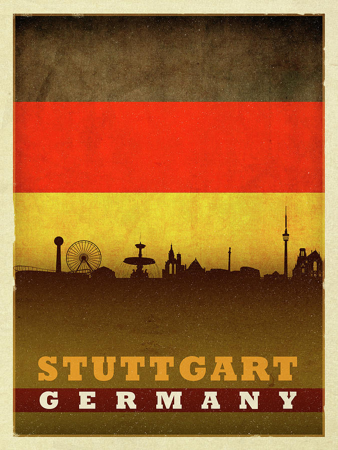 Stuttgart Germany City Skyline Flag Mixed Media by Design Turnpike - Pixels