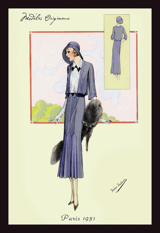 Stylish Blue Suit with Stole Painting by Atelier Bachroitz - Fine Art ...