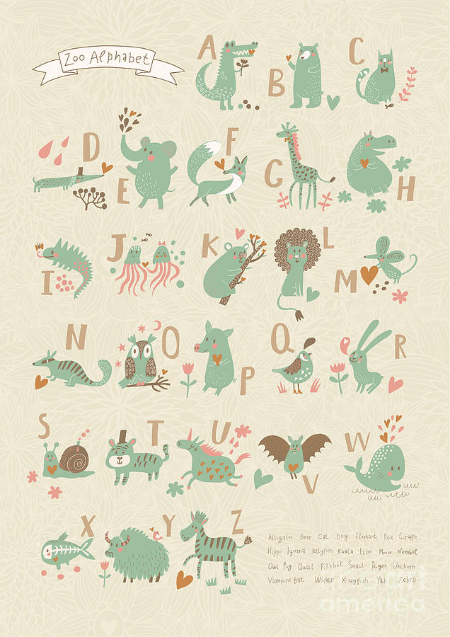 Snail Digital Art - Stylish Zoo Alphabet In Vector. Lovely by Smilewithjul Snail Digital Art - Stylish Zoo Alphabet In Vector. Lovely by Smilewithjul