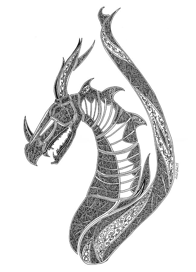 Stylized Dragon Drawing by Rachel Bales - Fine Art America