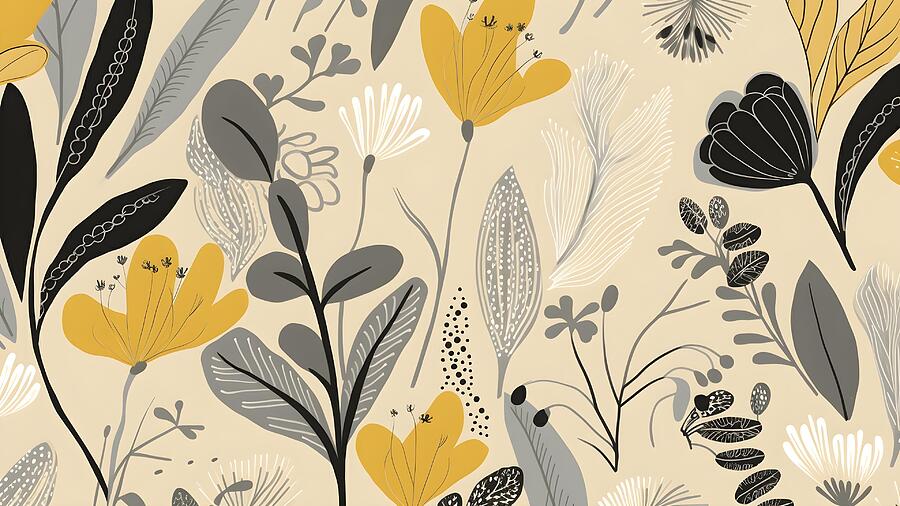 Stylized Floral Botanical Pattern Digital Art by Trendy Art