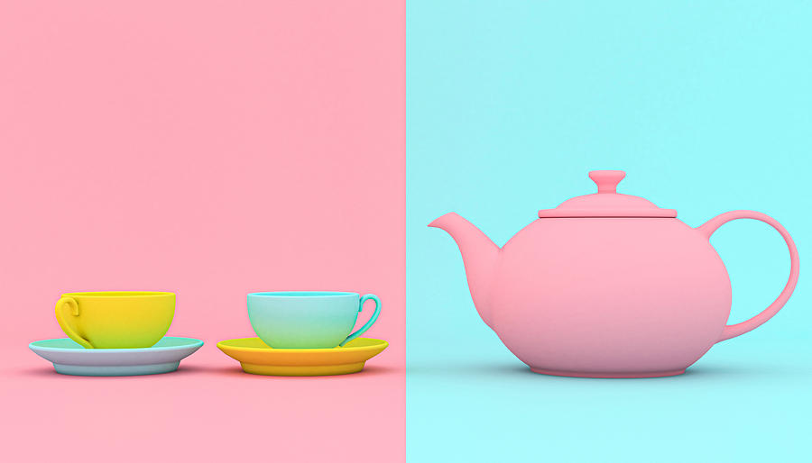 Stylized Teapot With Cups Background Photograph by Gualtiero Boffi