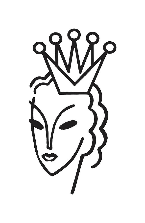 Black And White Drawing - Stylized Woman Wearing Crown by CSA Images