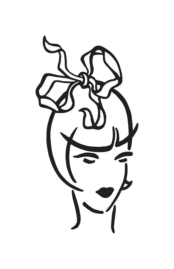 Black And White Drawing - Stylized Woman With Bow in Her Hair by CSA Images