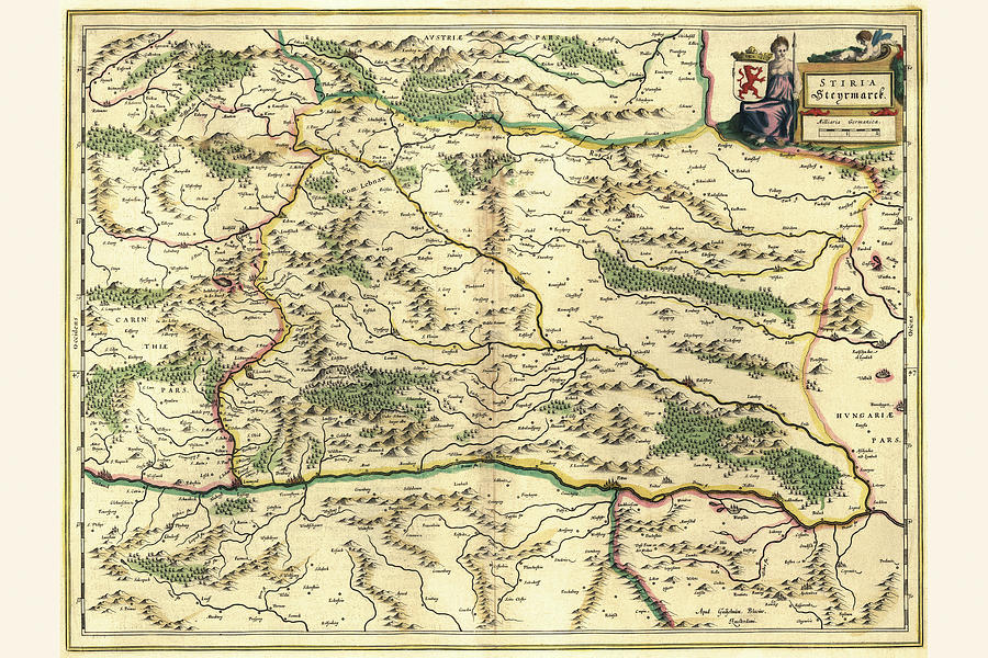 Map Painting - Styria, Austria by Willem Janszoon Blaeu (Blau)