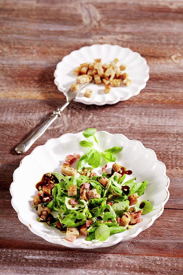 Styrian Salad With Lambs Lettuce With Bacon And Croutons Photograph by Teubner Foodfoto