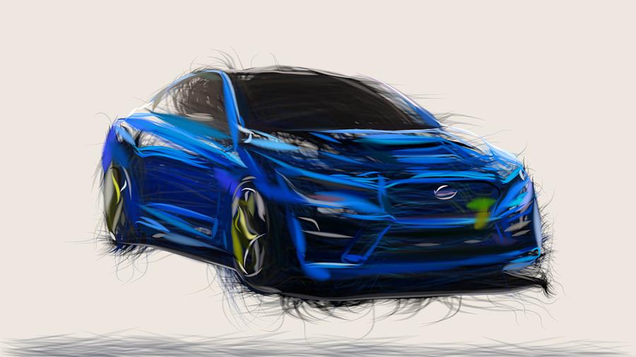 Subaru WRX Drawing Digital Art by CarsToon Concept