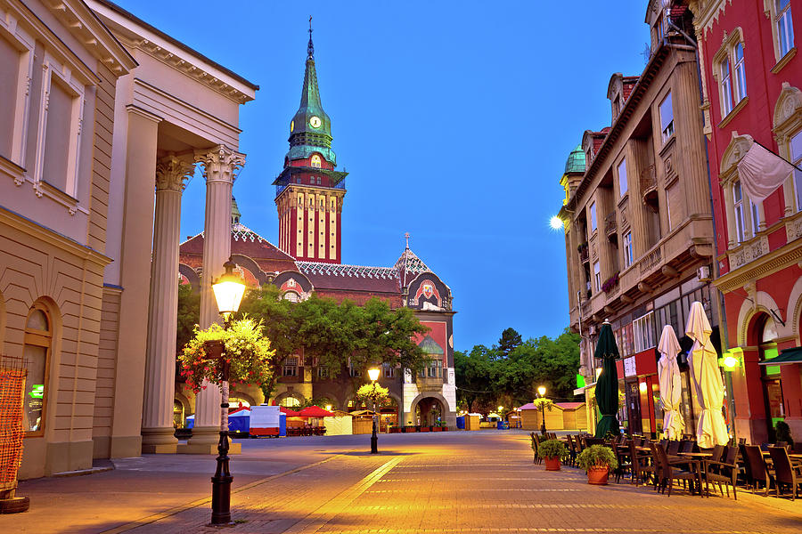 Subotica city hall and main square evening view Photograph by Brch Photography