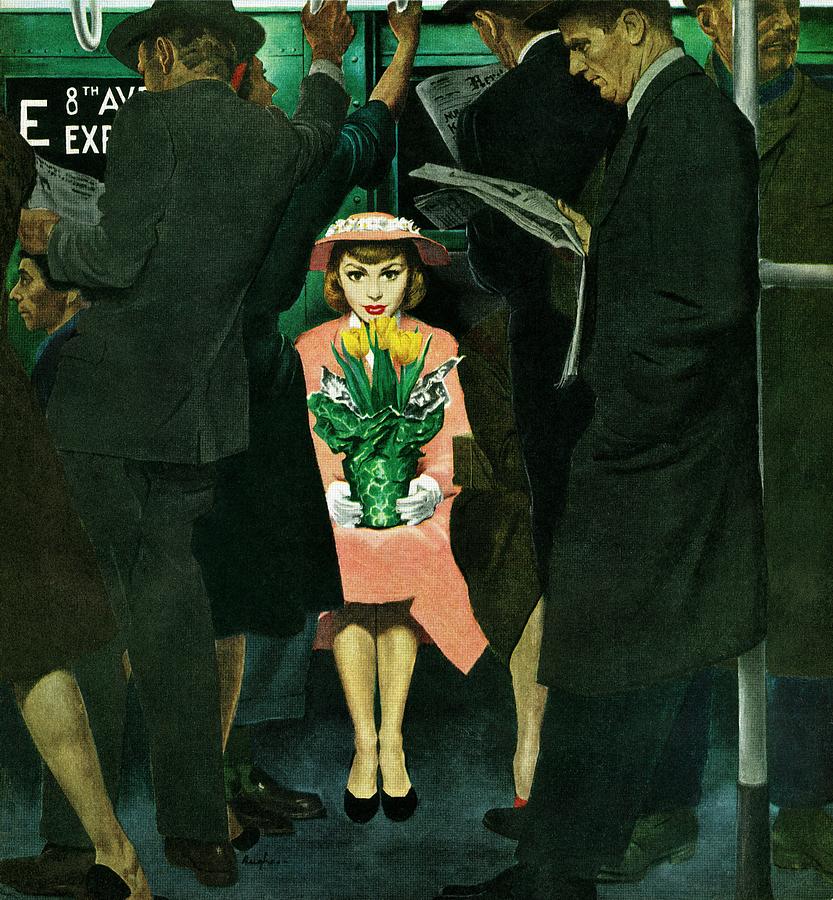 Subway Girl And Easter Lily Drawing by George Hughes