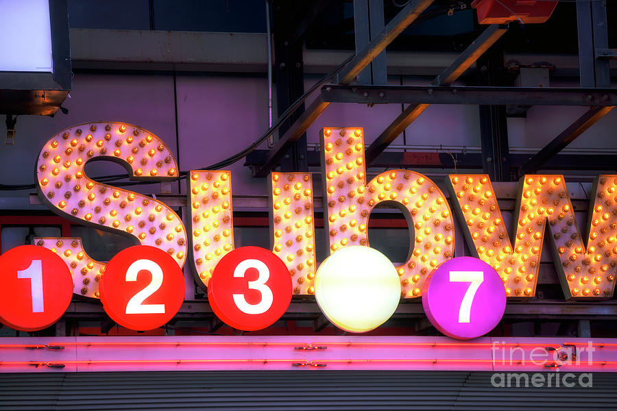 Subway Neon Times Square New York City Photograph by John Rizzuto