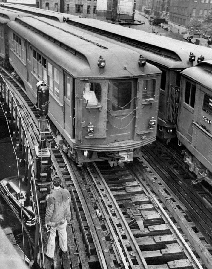 Subway Workers Signaling Train By Hand Photograph by New York Daily News Archive