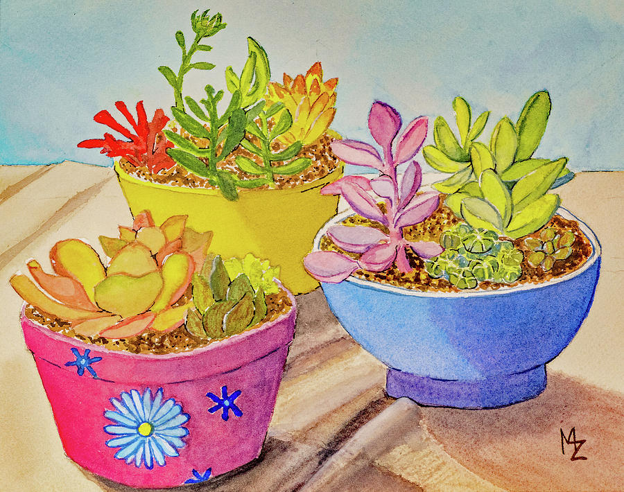 Succulent Dish Garden Painting by Margaret Zabor