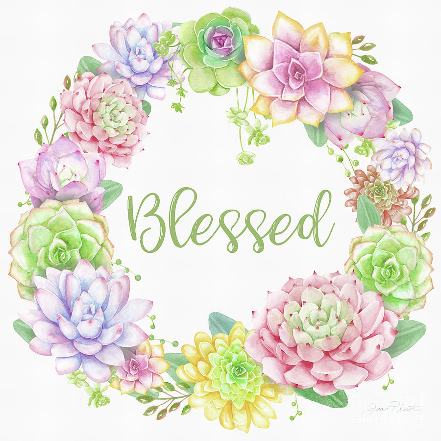 Succulent Wreath Blessed Painting by Jean Plout
