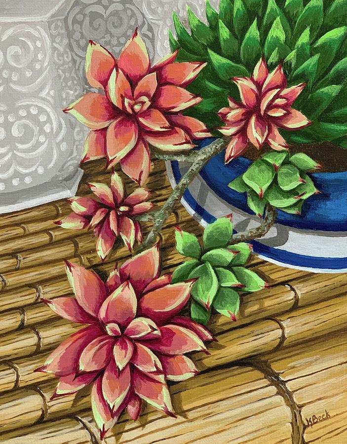 Succulents Painting - Succulents and Bamboo by Katherine Young-Beck