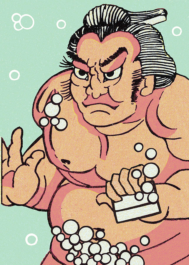 Vintage Drawing - Sudsy sumo wrestler by CSA Images