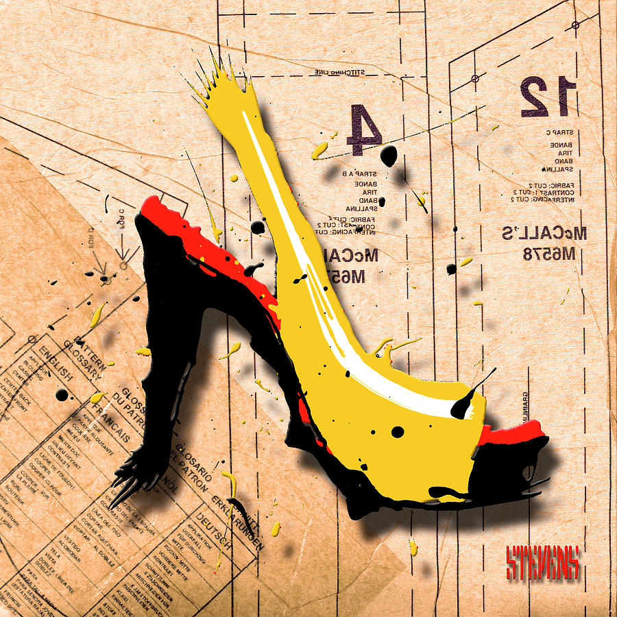 Fashion Photograph - Suede Heel Yellow Red Sole by Roderick E. Stevens