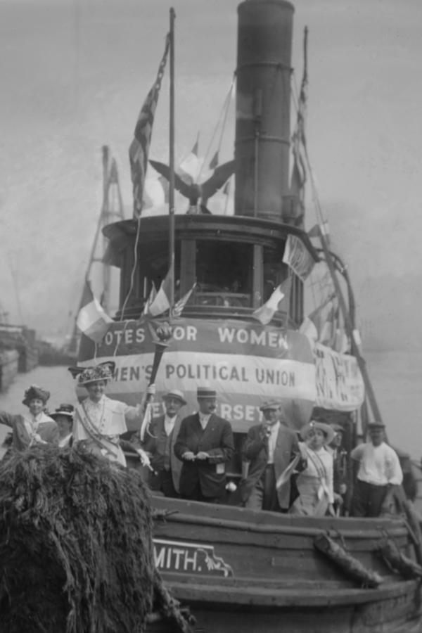 Boat Painting - Suffragettes Take to the River in a Tug Boat to Post Banners in Search of Equality by 