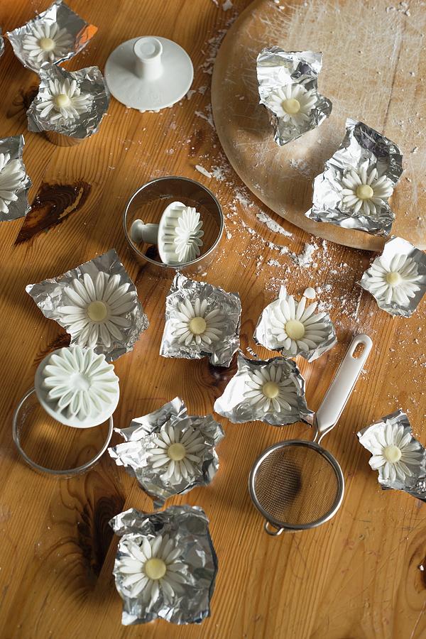 Sugar Flowers Drying On Aluminium Foil Photograph by Mandy Reschke