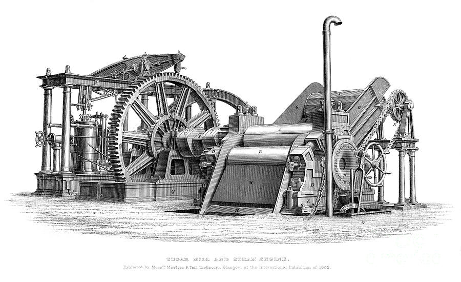 Sugar Mill And Steam Engine, 1866 Drawing by Print Collector