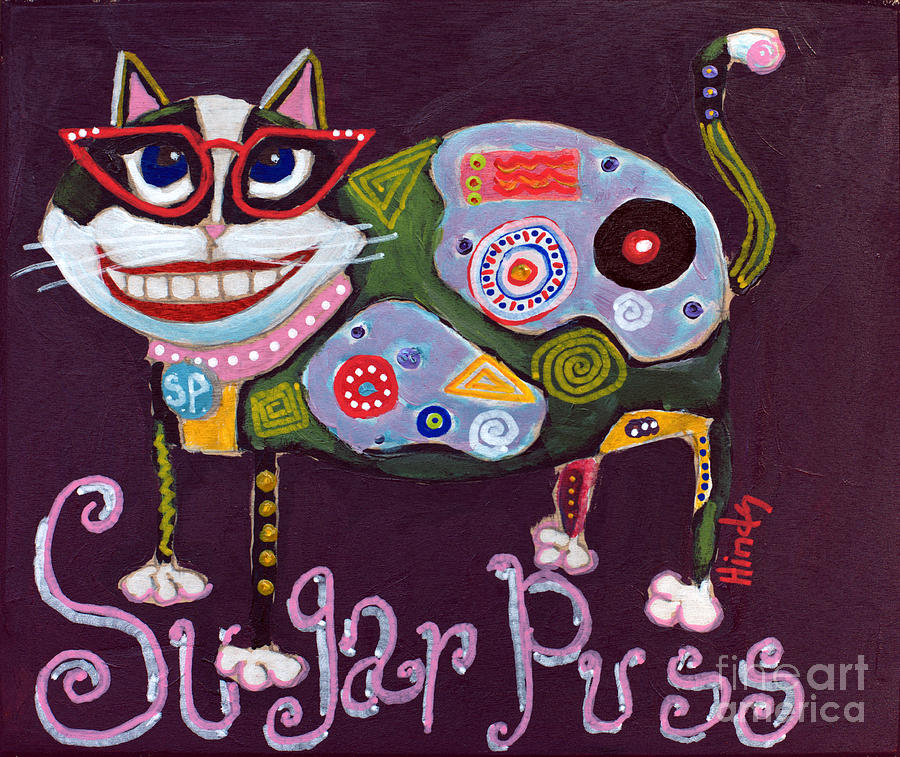 Sugar Puss The Colorful Abstract Cat Painting by David Hinds