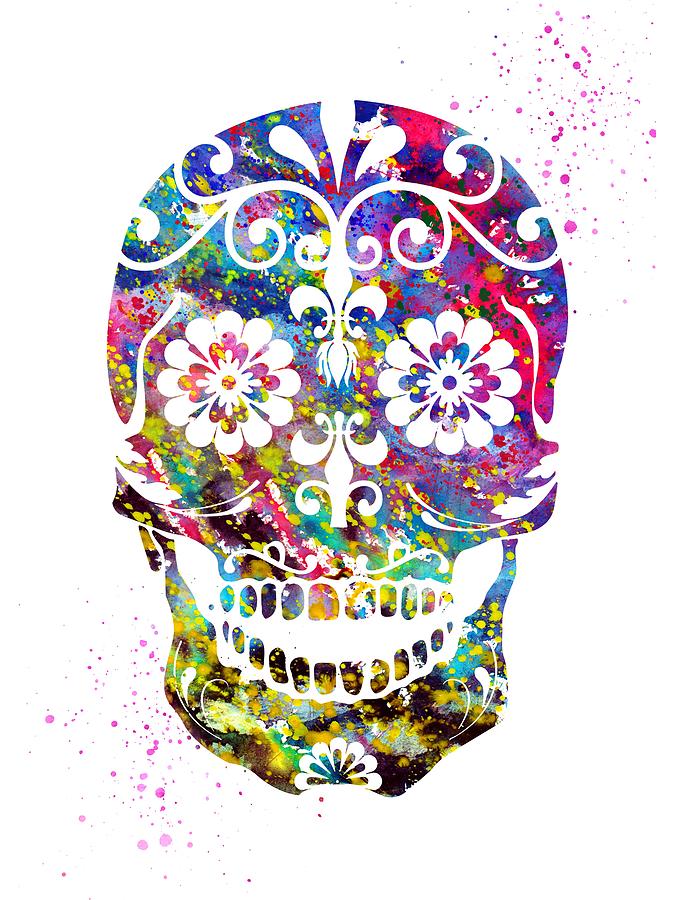 Sugar Skull-colorful Digital Art by Erzebet S