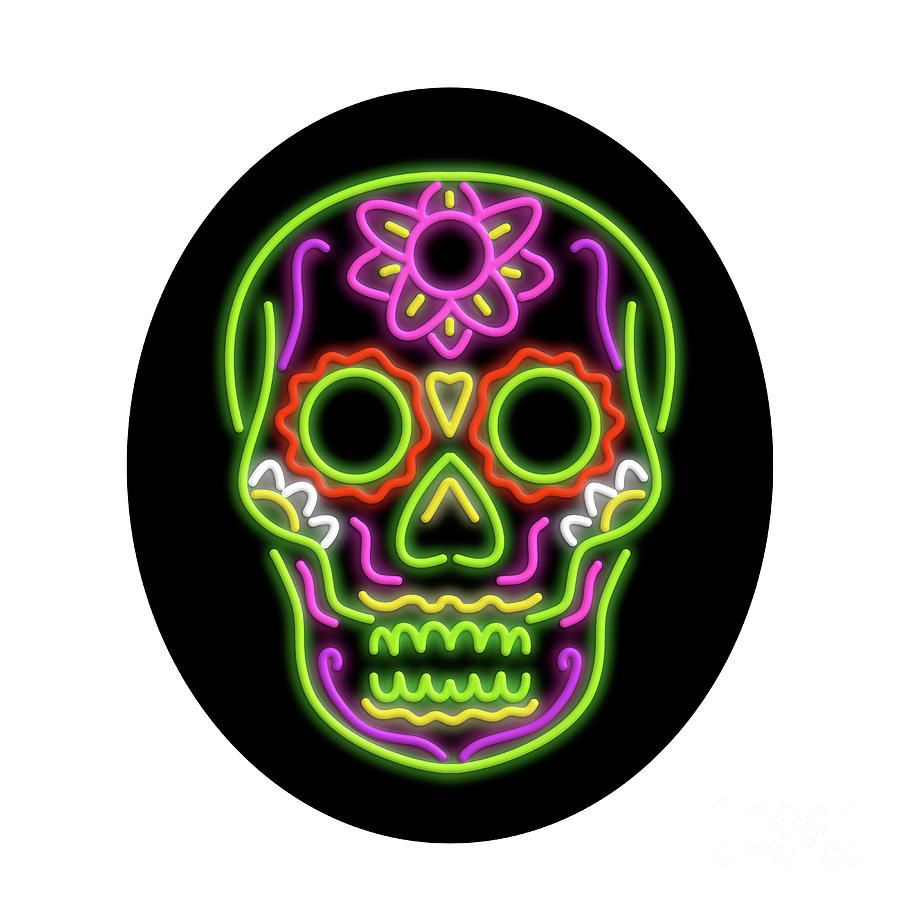 Sugar Skull Oval Neon Sign Digital Art By Aloysius Patrimonio - king skull neon sign roblox