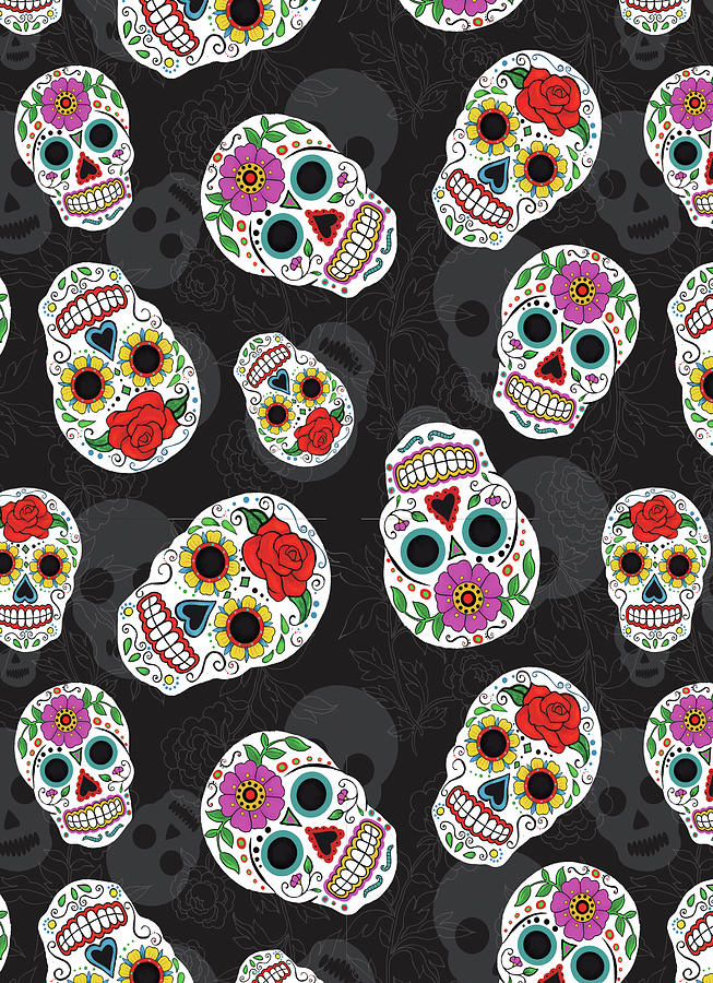 Pattern Mixed Media - Sugar Skull Patt by Fiona Stokes-gilbert
